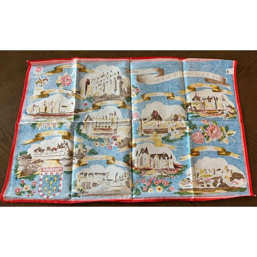 Vintage Creation J. Franco France Chateaux de la Loire Cotton Tea Towel Tour Map